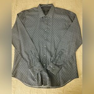 Men’s Bugatchi Dress Shirt, Shaped Fit- Size XXL, Navy Blue and Grey w/pattern